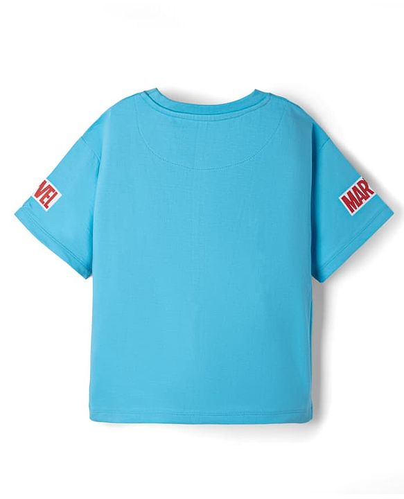 Pine Kids Marvel Cotton Single Jersey Knit T-Shirt with Half Sleeves and Avenger Graphics - Blue
