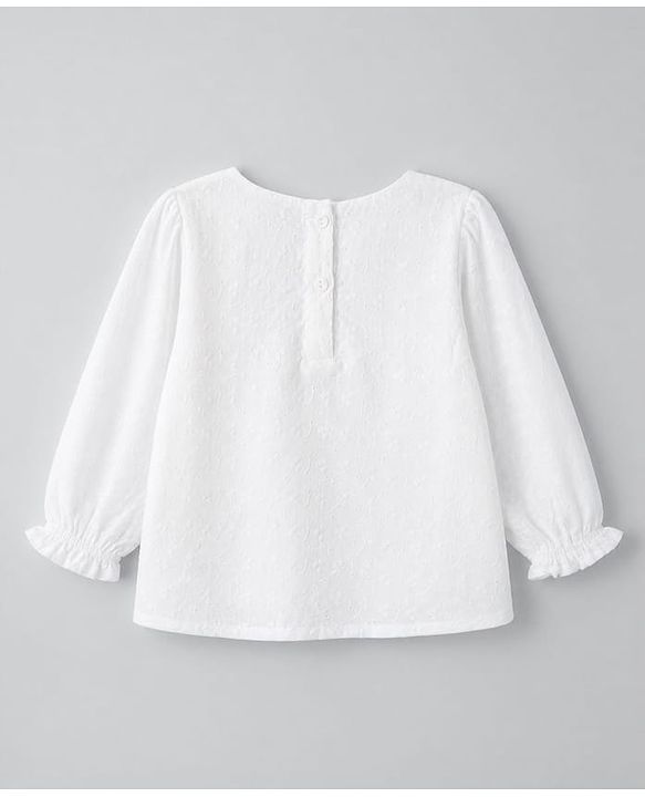 Babyhug 100% Cotton Woven Top with Full Sleeves & Floral Embroidery - White