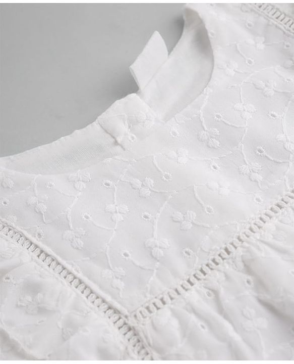 Babyhug 100% Cotton Woven Top with Full Sleeves & Floral Embroidery - White