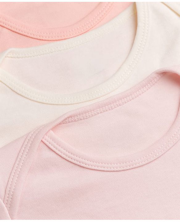 Babyhug 100% Cotton Interlock Knit Full Sleeves Onesies Pack of 3 - White, Pink & Peach