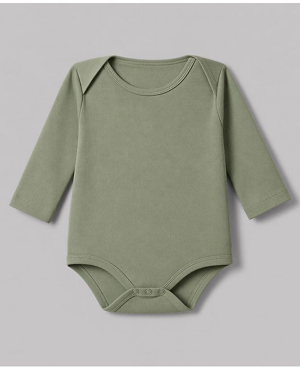 Babyhug 100% Cotton Interlock Knit Full Sleeves Onesies Pack of 3 - White, Green & Navy Blue