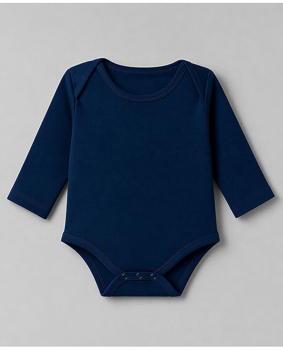 Babyhug 100% Cotton Interlock Knit Full Sleeves Onesies Pack of 3 - White, Green & Navy Blue