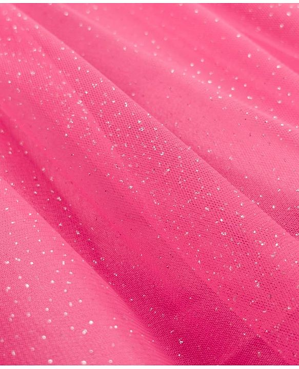 Babyhug Mesh Woven Sleeveless Sequinned Party Dress With Bow Applique - Pink