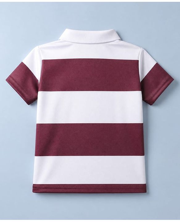 Pine Active Knit Half Sleeves Football Tee With Text Print - Maroon & White