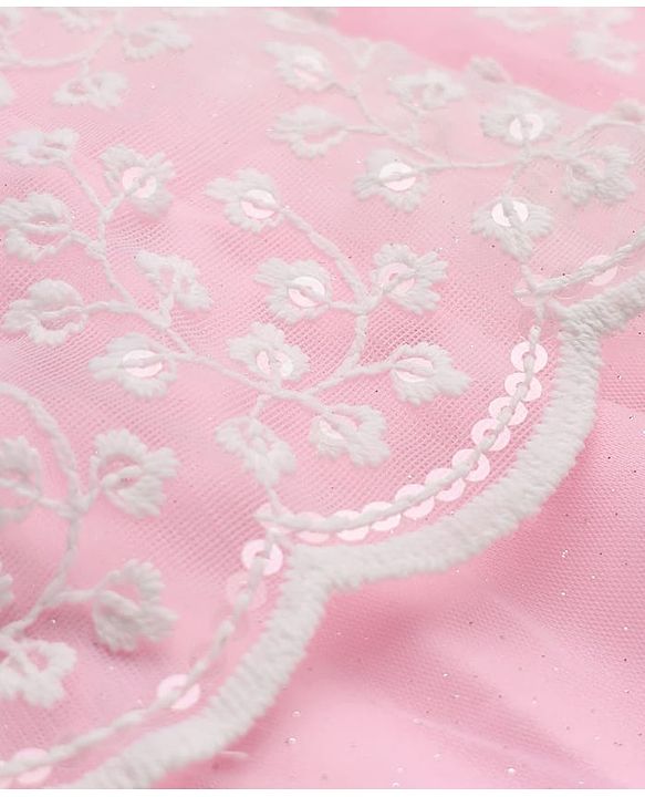 Babyhug Solid Mesh Woven Sleeveless Party Dress With Floral Embroidery -Pink