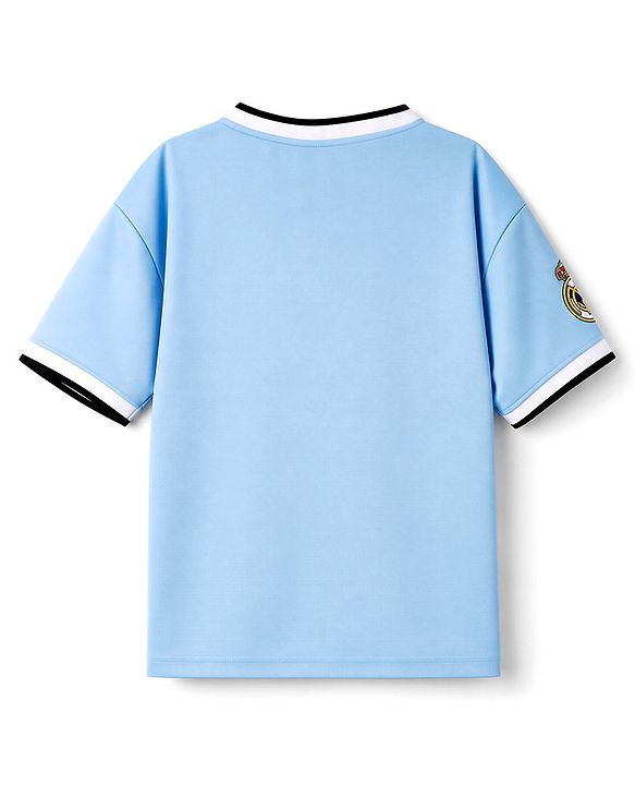 Pine Active Knit Half Sleeves Realmadrid Text Print Football T-Shirt - Light Blue