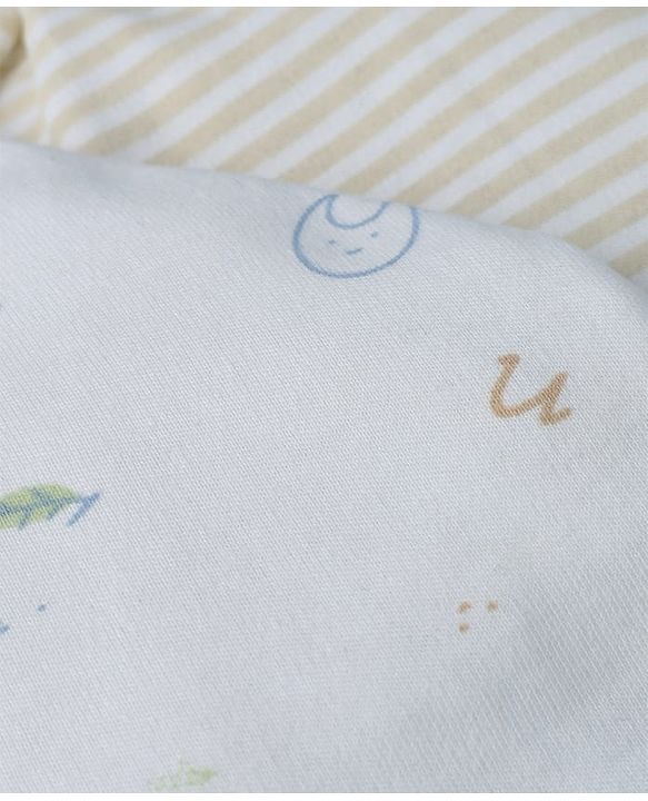 Babyhug 100% Cotton Interlock Knit Cap with Stripes & Alphabet Print Pack of 2 White & Khaki - Diameter 17 cm