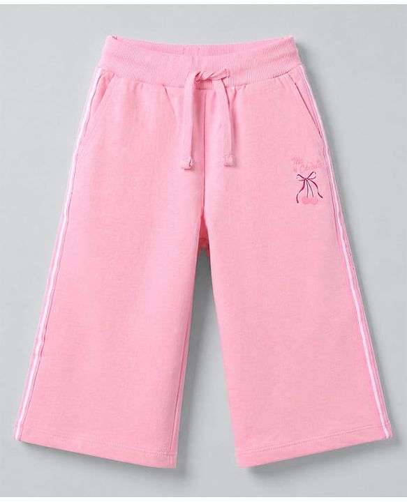 Babyhug Cotton Looper Knit Jogger Fit Lounge Pant with Cherries Embroidery in Pink