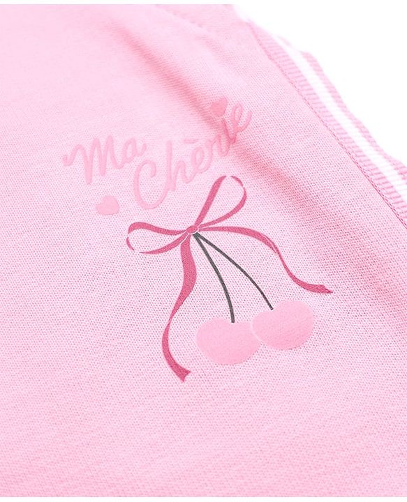 Babyhug Cotton Looper Knit Jogger Fit Lounge Pant with Cherries Embroidery in Pink