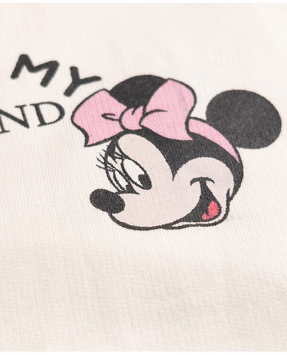 Babyhug Disney 100% Cotton Terry Knit Full Sleeves Sweatshirt and Pant with Front& Back Minnie Mouse & Daisy Duck Graphic Print - White & Blue