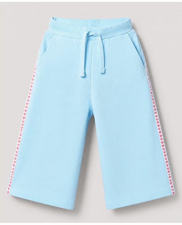 Babyhug Cotton Looper Knit Full Length Lounge Pant with Heart Print in Sky Blue