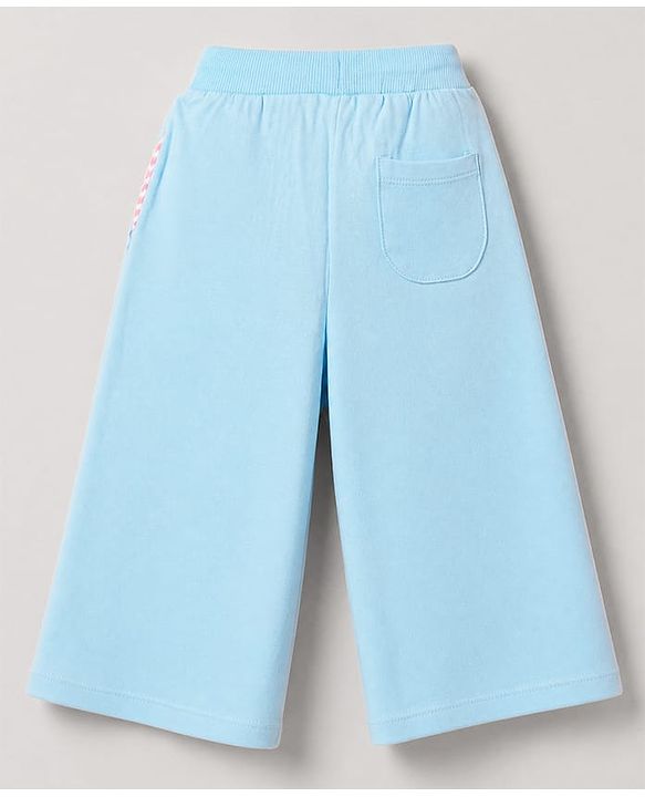 Babyhug Cotton Looper Knit Full Length Lounge Pant with Heart Print in Sky Blue