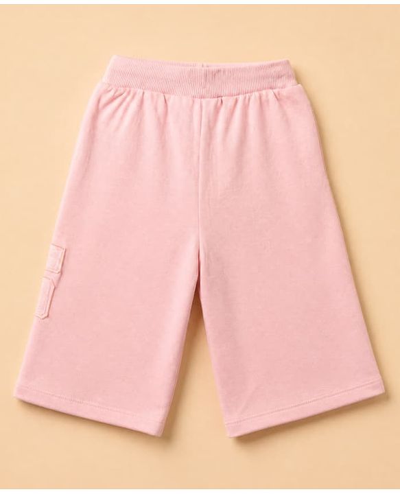 Babyhug Cotton Looper Knit Full Length Lounge Pants with 95 Patch Print with Lace Details - Pink