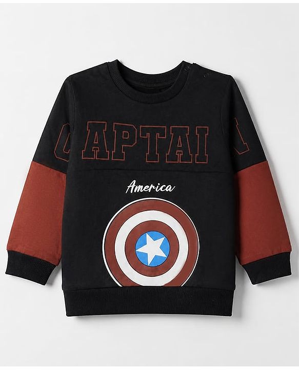 Babyhug Marvel 100% Cotton Terry Full Sleeves Sweatshirt and Joggers with Shield Print - Black