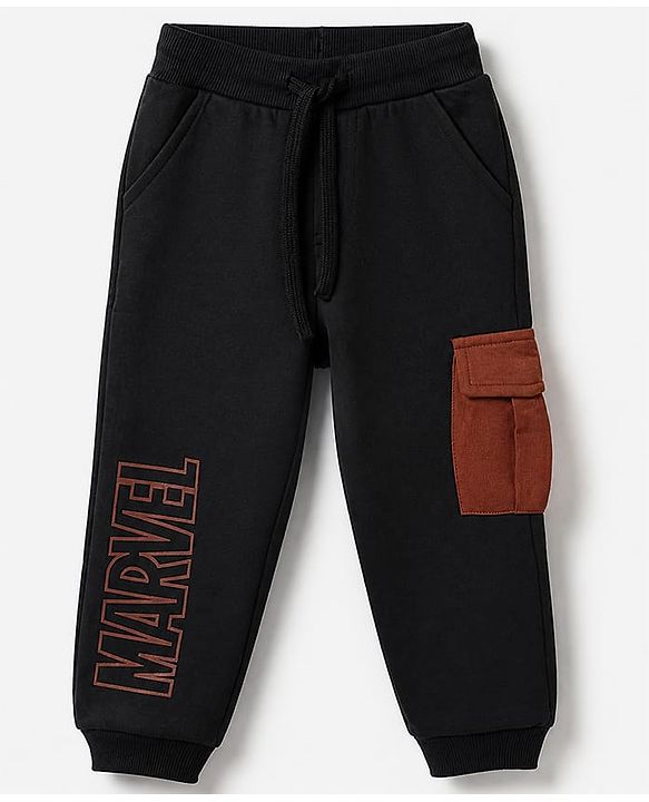 Babyhug Marvel 100% Cotton Terry Full Sleeves Sweatshirt and Joggers with Shield Print - Black