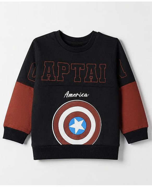 Babyhug Marvel 100% Cotton Terry Full Sleeves Sweatshirt and Joggers with Shield Print - Black