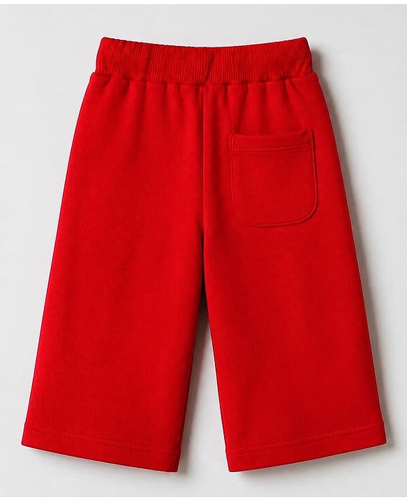 Babyhug Cotton Knit Jogger Fit Full Length Lounge Pant With Lace Detailing in Red