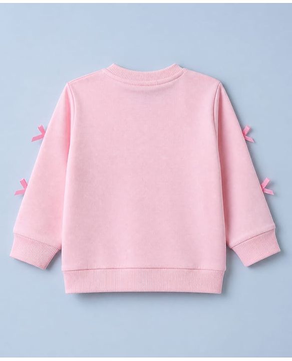Babyhug Disney 100% Cotton Terry Knit Full Sleeves Sweatshirt and Joggers Set with Marie Graphic & Bow Applique in Pink