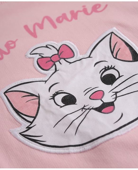 Babyhug Disney 100% Cotton Terry Knit Full Sleeves Sweatshirt and Joggers Set with Marie Graphic & Bow Applique in Pink