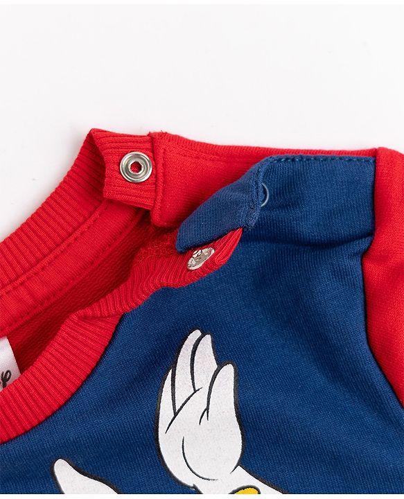 Babyhug Disney 100% Cotton Terry Knit Full Sleeves Sweatshirt and Joggers Set with Mickey Mouse Graphic in Red
