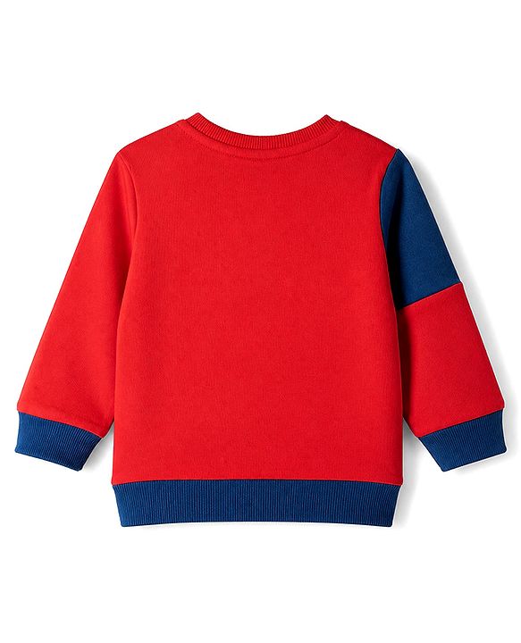 Babyhug Disney 100% Cotton Terry Knit Full Sleeves Sweatshirt and Joggers Set with Mickey Mouse Graphic in Red