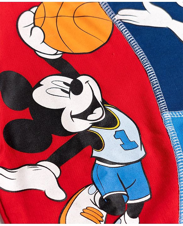 Babyhug Disney 100% Cotton Terry Knit Full Sleeves Sweatshirt and Joggers Set with Mickey Mouse Graphic in Red