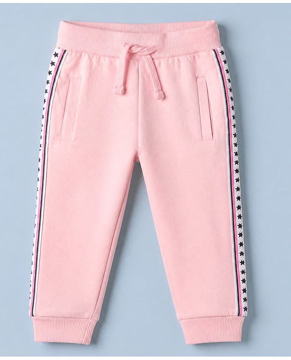 Babyhug Cotton Knit Full Length Jogger Fit Lounge Pants in Pink