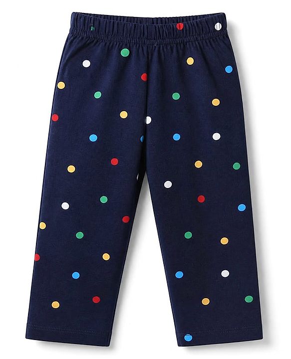 Babyhug 100% Cotton Knit Full Sleeves Co-Ords Shirt & Pyjama Night Suit with Polka Dots Print - Navy Blue