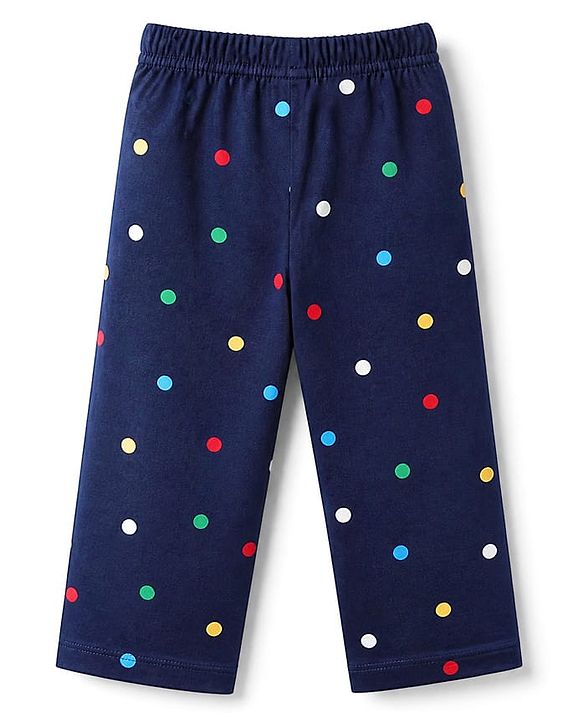 Babyhug 100% Cotton Knit Full Sleeves Co-Ords Shirt & Pyjama Night Suit with Polka Dots Print - Navy Blue