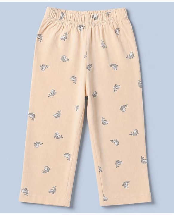 Babyhug Cotton Knit Full Sleeves Co-Ords Shirt & Pyjama Night Suit with Dolphin Print - Peach