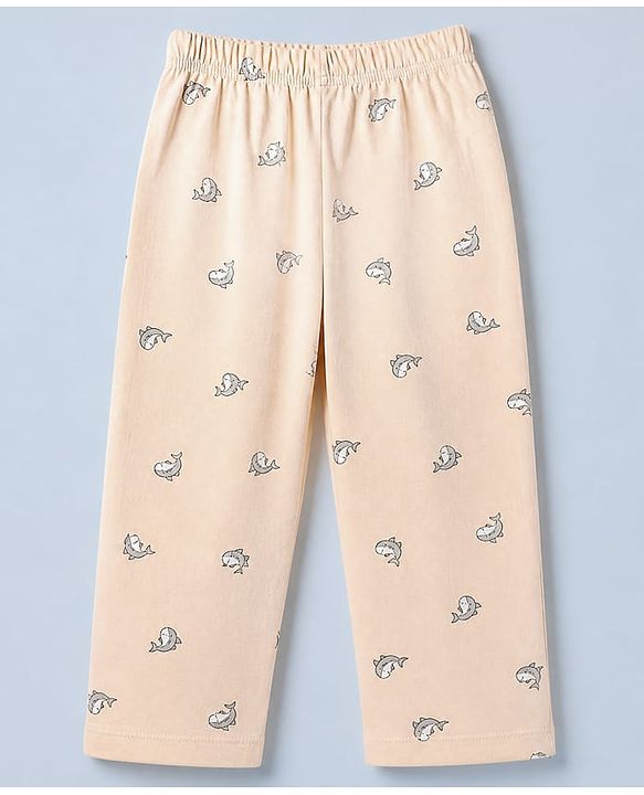 Babyhug Cotton Knit Full Sleeves Co-Ords Shirt & Pyjama Night Suit with Dolphin Print - Peach