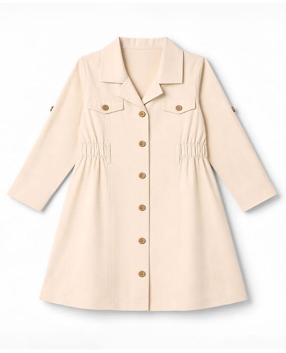 Babyhug 100% Cotton Woven Shirt Dress with Full Sleeves - Beige