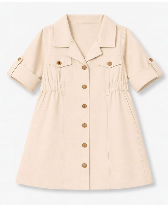 Babyhug 100% Cotton Woven Shirt Dress with Full Sleeves - Beige