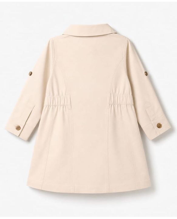 Babyhug 100% Cotton Woven Shirt Dress with Full Sleeves - Beige