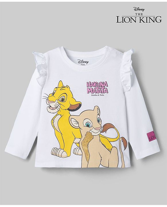Babyhug Disney Single Jersey Knit T-Shirt with Full Sleeves and Simba Print - White