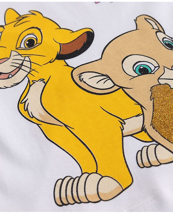 Babyhug Disney Single Jersey Knit T-Shirt with Full Sleeves and Simba Print - White