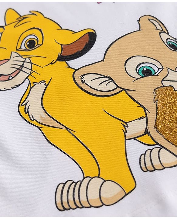 Babyhug Disney Single Jersey Knit T-Shirt with Full Sleeves and Simba Print - White