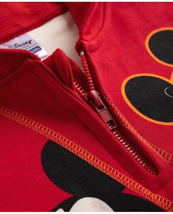 Pine Kids Disney 100% Cotton Knit Full Sleeves Hooded Sweatshirt With Mickey Mouse & Friends Graphic - Red