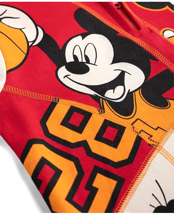 Pine Kids Disney 100% Cotton Knit Full Sleeves Hooded Sweatshirt With Mickey Mouse & Friends Graphic - Red