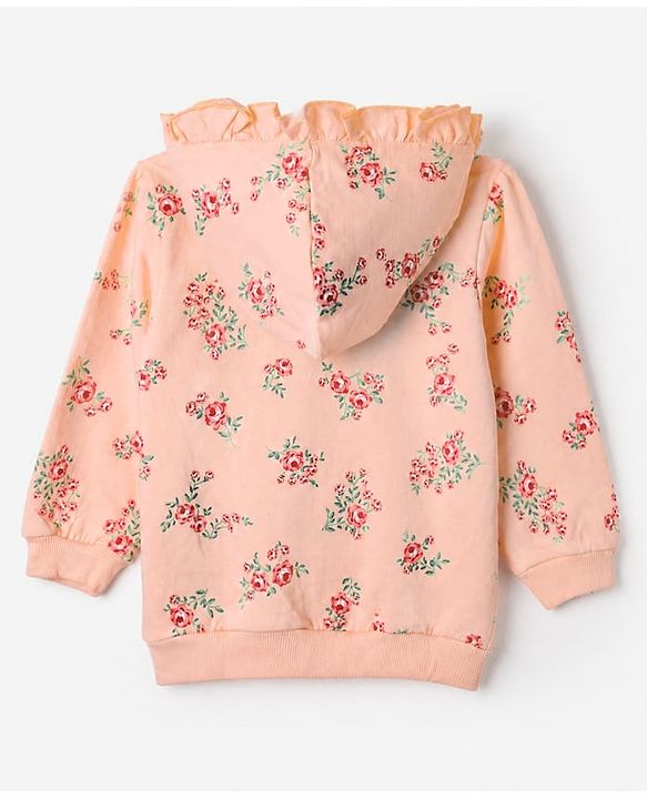 Babyhug 100% Cotton Terry Knit Sweatshirt with Full Sleeves and Floral Print in Peach