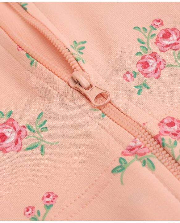 Babyhug 100% Cotton Terry Knit Sweatshirt with Full Sleeves and Floral Print in Peach