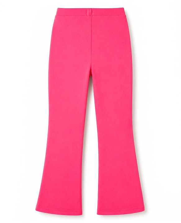 Pine Kids Cotton Lycra Knit Full Length Solid Flared Leggings - Dark Pink