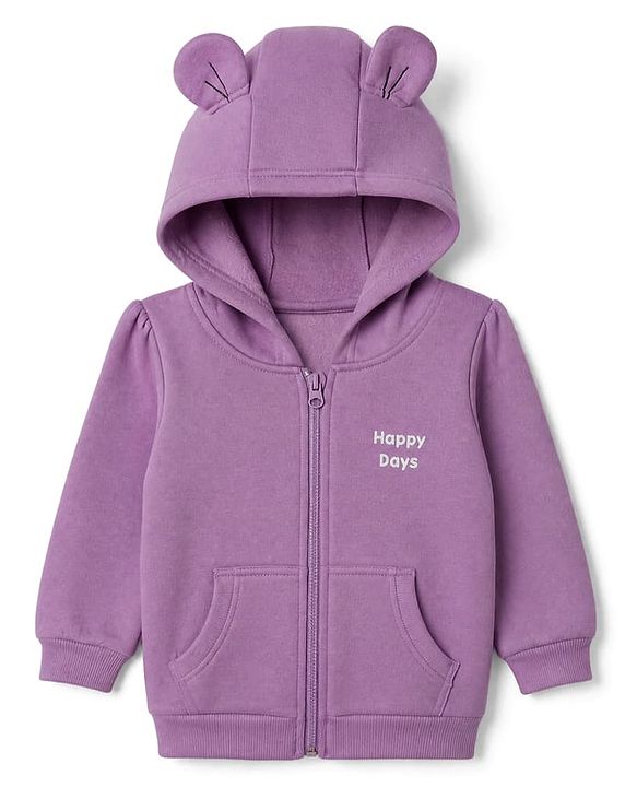 Babyhug Fleece Knit Sweatshirt with Full Sleeves and Happy Days Print in Lavender