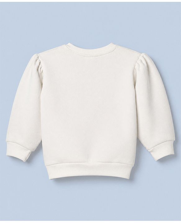 Babyhug Heavy Gauge Warm Cotton Fleece Knit Sweatshirt with Full Sleeves & Bow Applique - White