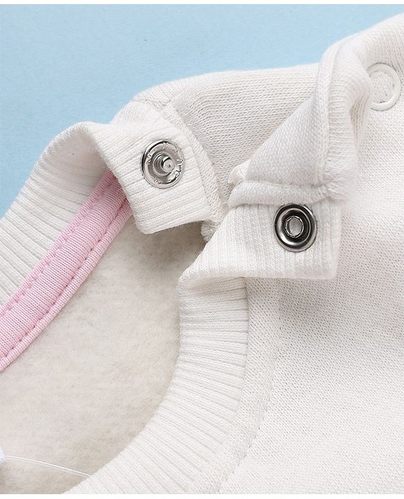 Babyhug Heavy Gauge Warm Cotton Fleece Knit Sweatshirt with Full Sleeves & Bow Applique - White
