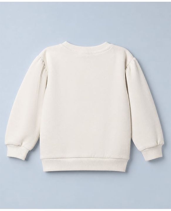 Babyhug Heavy Gauge Warm Cotton Fleece Knit Sweatshirt with Full Sleeves & Bow Applique - White