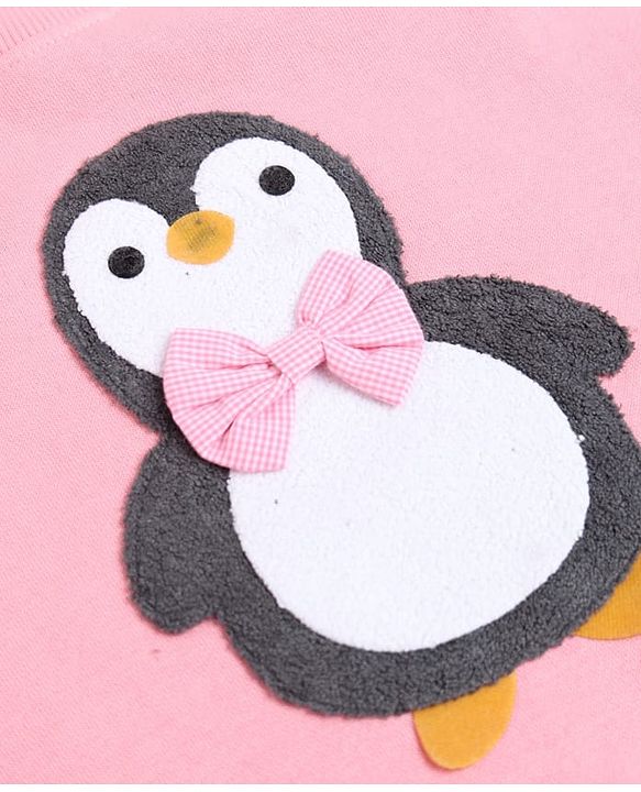 Babyhug Heavy Gauge Fleece Knit Full Sleeves Sweatshirt With Penguin Print - Baby Pink