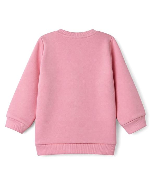 Babyhug Heavy Gauge Fleece Knit Full Sleeves Sweatshirt With Penguin Print - Baby Pink