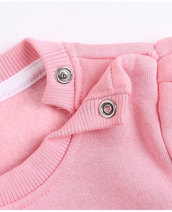 Babyhug Heavy Gauge Fleece Knit Full Sleeves Sweatshirt With Penguin Print - Baby Pink