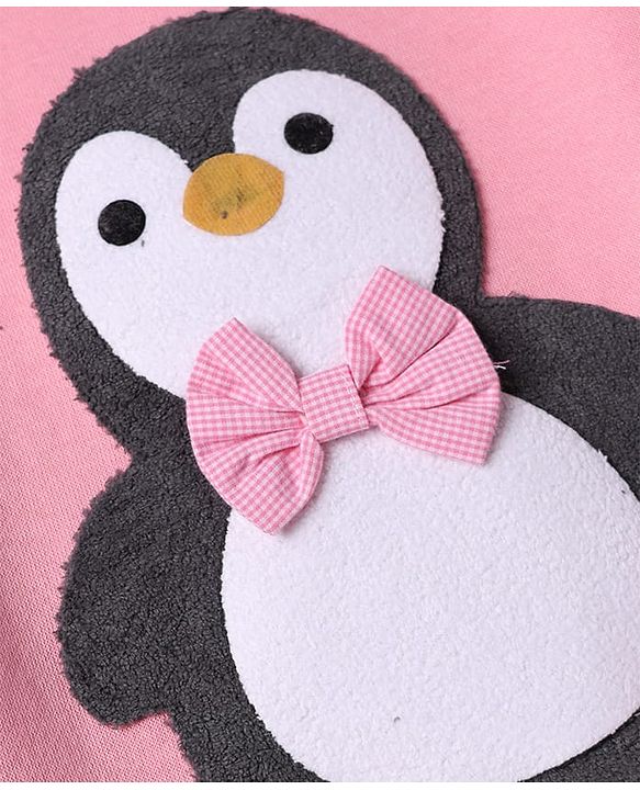 Babyhug Heavy Gauge Fleece Knit Full Sleeves Sweatshirt With Penguin Print - Baby Pink